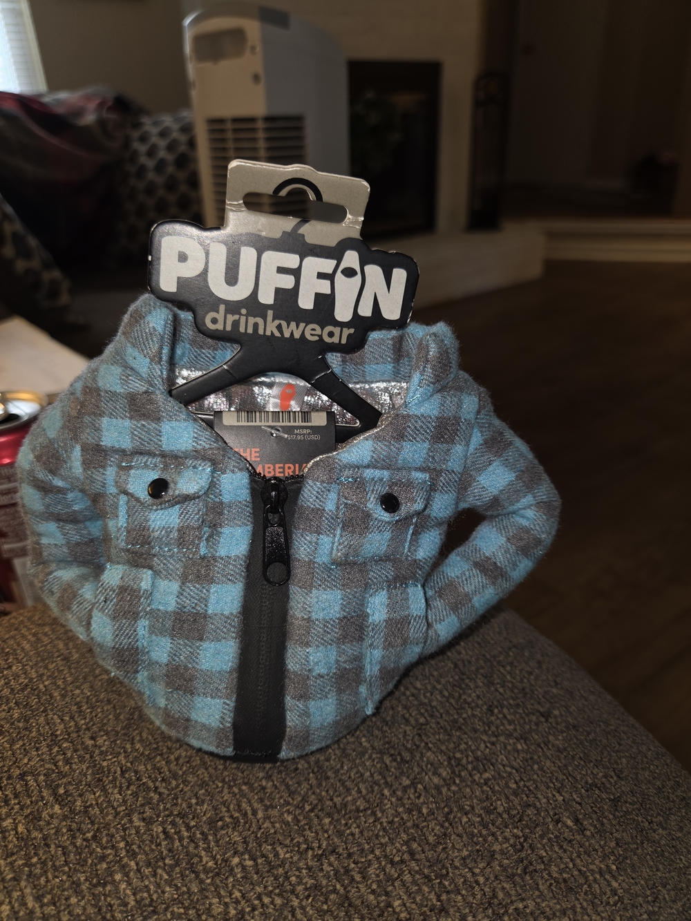 Puffin Drinkwear  Blue & Gray Plaid Puffer Jacket Kooshie